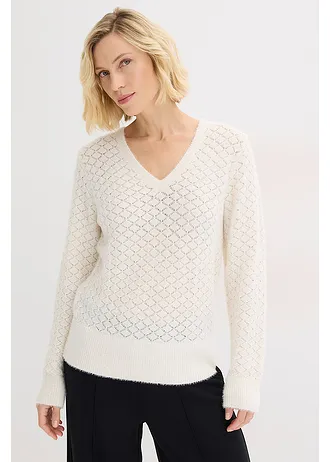 Pulover ajurat cu fir moale și pufos • alb perlat • magazin bonprix
