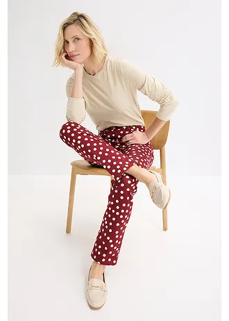 Pantalon extensible 5 poches • rouge rubis pois sable clair • Boutique bonprix