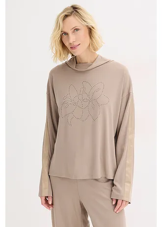 Shirt van comfortabel Punto di Roma, Kleur: taupe met print