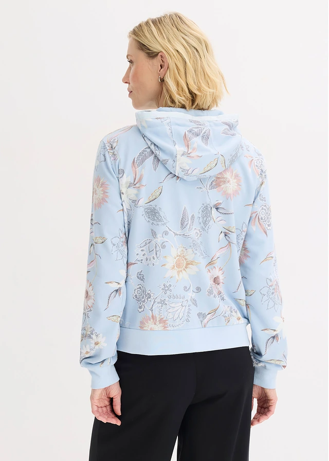 Sweatvest met print, Kleur: poederblauw-lichtsand bloemen