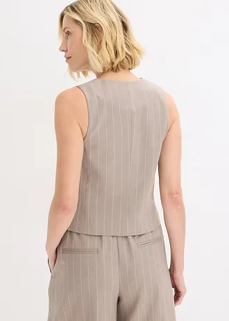 Kostuumgilet met krijtstrepen, Kleur: taupe-parelwit gestreept