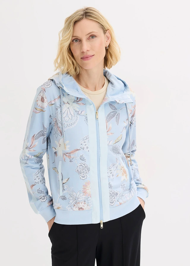 Sweatvest met print, Kleur: poederblauw-lichtsand bloemen