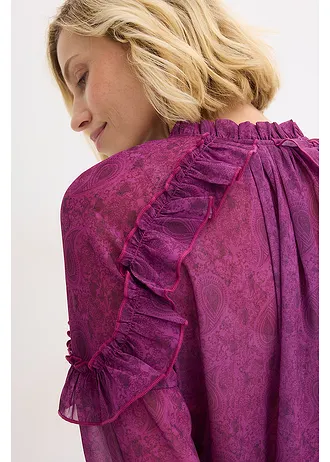 Blouse en mousseline à volants • violet foncé paisley • Boutique bonprix