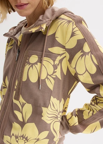 Bluza rozpinana z bawełną • szarobrązowo-jasnożółty w kwiaty • sklep bonprix