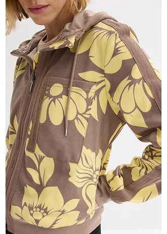 Sweatvest met katoen • taupe/lichtgeel gebloemd • bonprix online shop