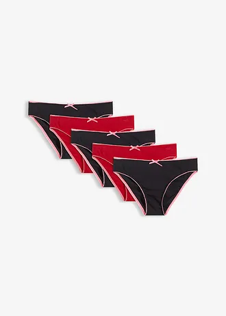 Slip met ajour look (set van 5) • zwart-koraalpink + rood-koraalpink • bonprix online shop