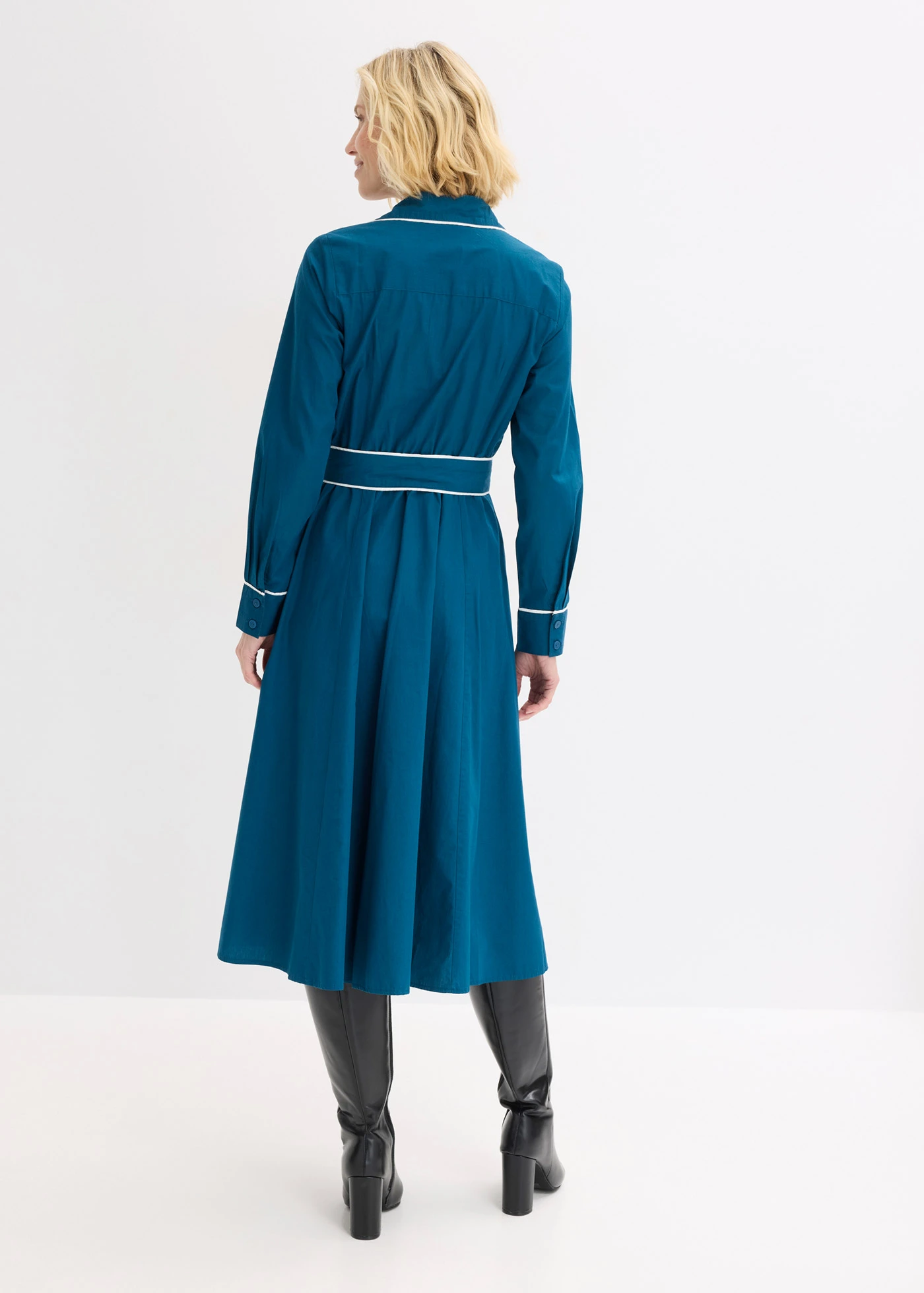 Rochie-cămașă din poplin de bumbac care nu necesită călcare • albastru petrol-ecru • magazin bonprix