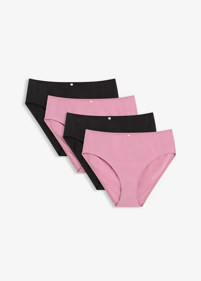 Lot de 4 maxi slips avec dentelle • noir + mauve • Boutique bonprix