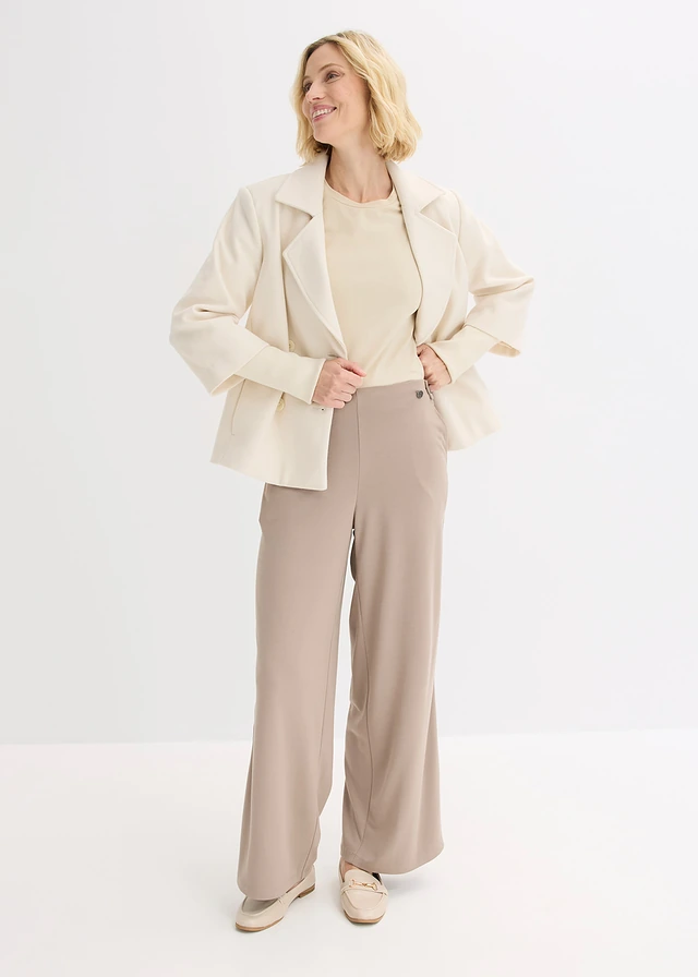 Marlene Dietrich broek van Punta di Roma met een satijnen band, Kleur: taupe