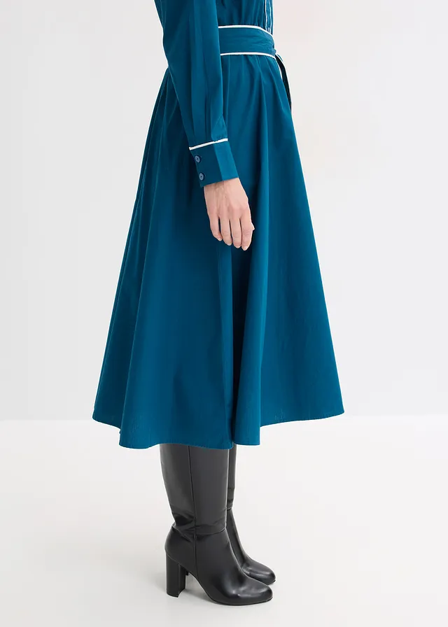 Robe en popeline de coton, sans repassage • bleu pétrole-écru • product-page.page-title-suffix