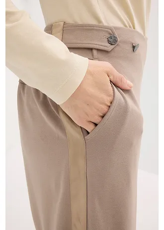 Pantaloni marlene din material Punto di Roma cu bandă din satin • gri-bej • magazin bonprix