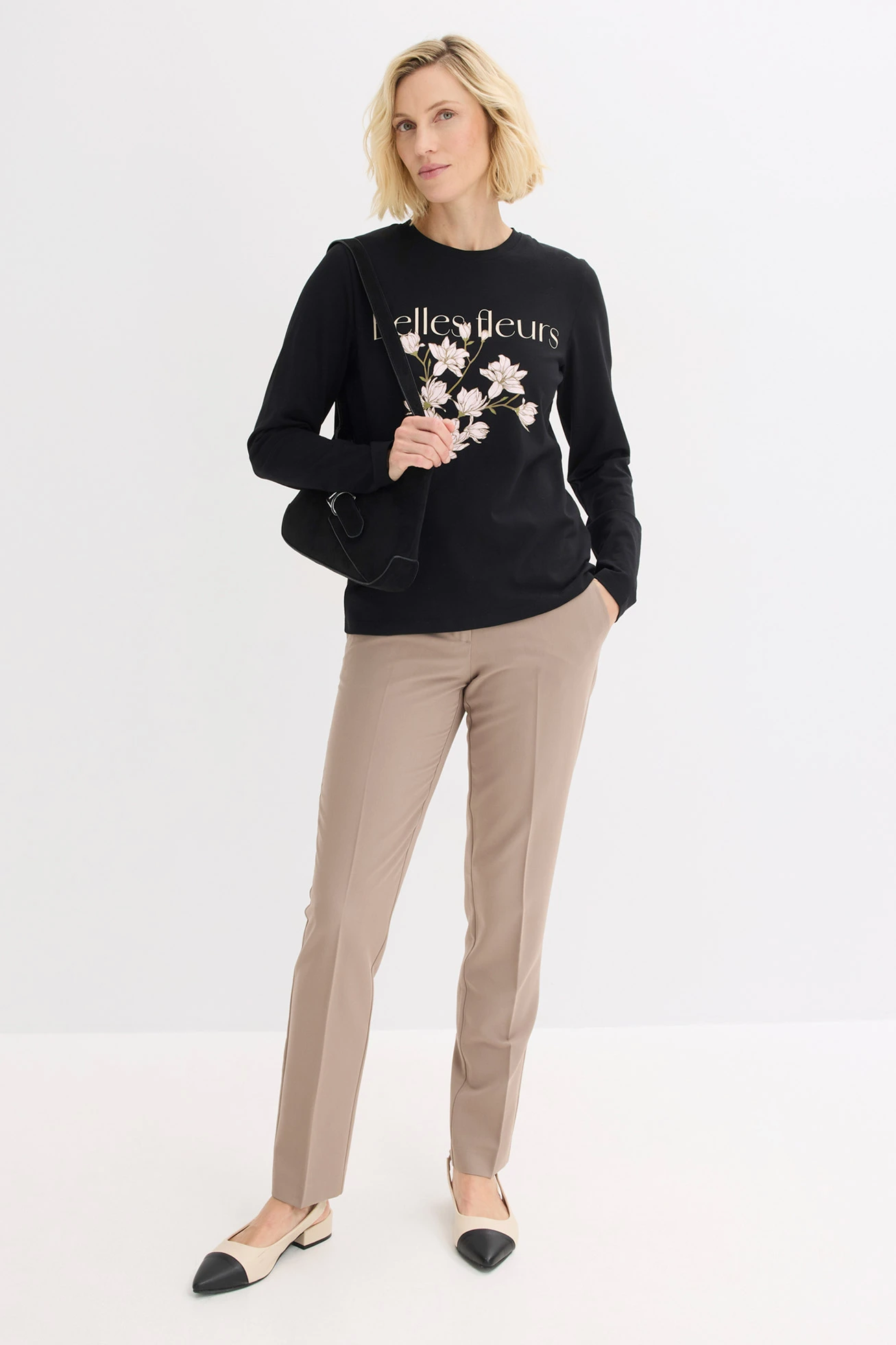 Hosszú ujjú póló bio-pamuttal • fekete-mohazöld • bonprix áruház