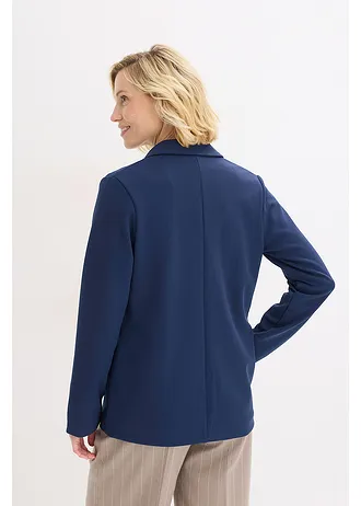 Blazer van jersey-crêpe, Kleur: donkerblauw