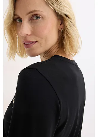 Bluză cu mâneci lungi cu bumbac organic • negru-verde-kaki cu imprimeu • magazin bonprix