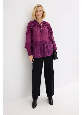 Sifon blúz fodrokkal • sötétlila-Paisley • bonprix áruház