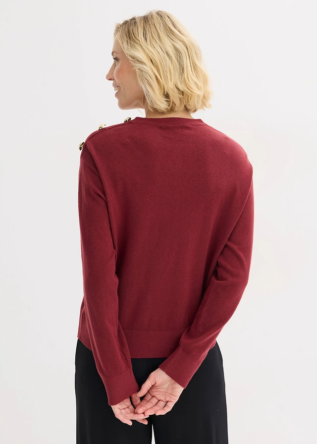 Katoenen trui met knoopdetail, Kleur: robijnrood