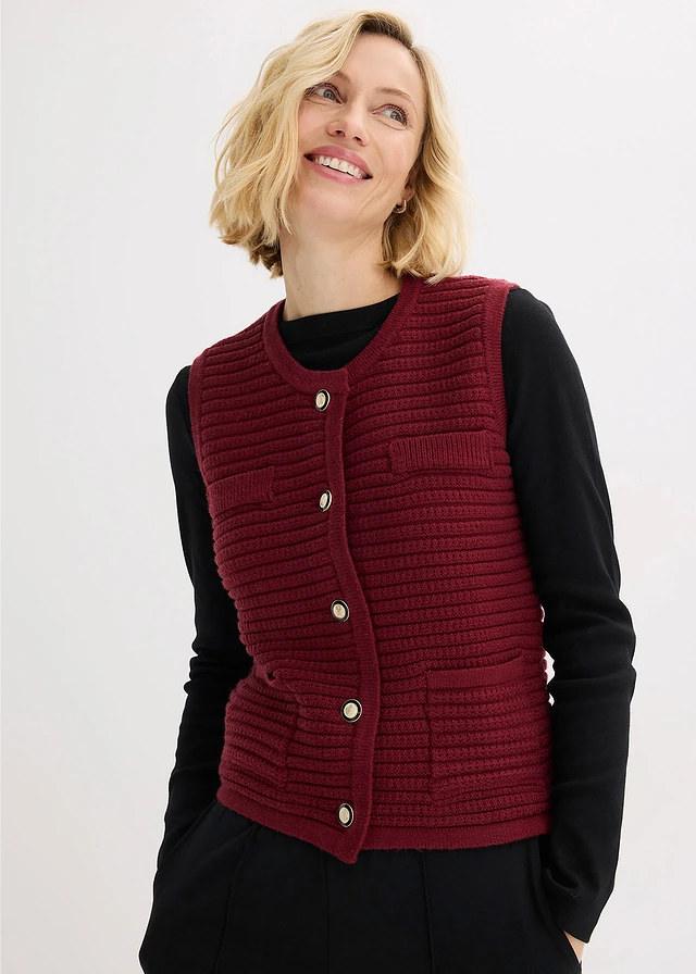 Gebreid vest met viscose • robijnrood • product-page.page-title-suffix
