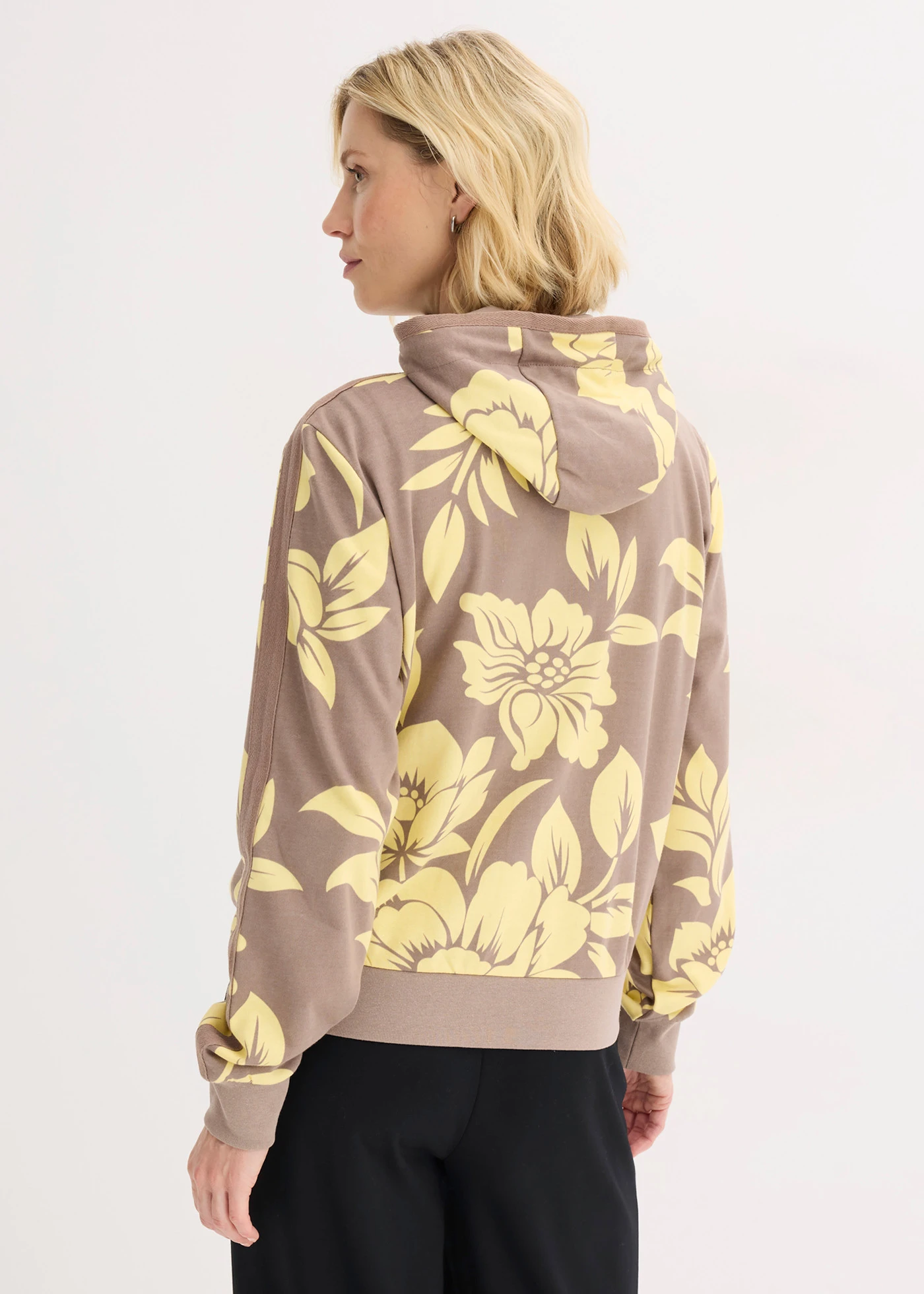 Bluza rozpinana z bawełną • szarobrązowo-jasnożółty w kwiaty • sklep bonprix