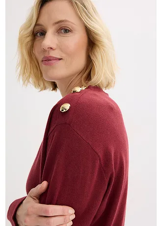 Kötött pulóver gombos részlettel • rubinvörös • bonprix áruház