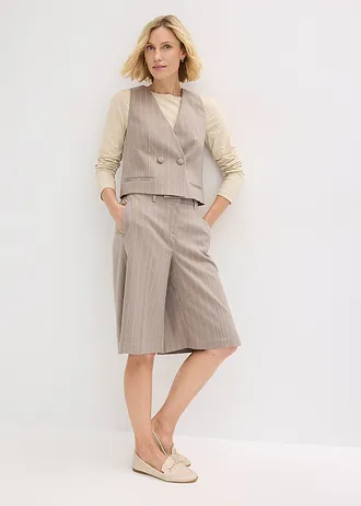 Bermuda à rayures tennis et pinces, Couleur: taupe/blanc nacré rayé