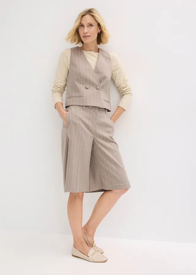 Bermuda à rayures tennis et pinces • taupe-blanc nacré rayé • product-page.page-title-suffix