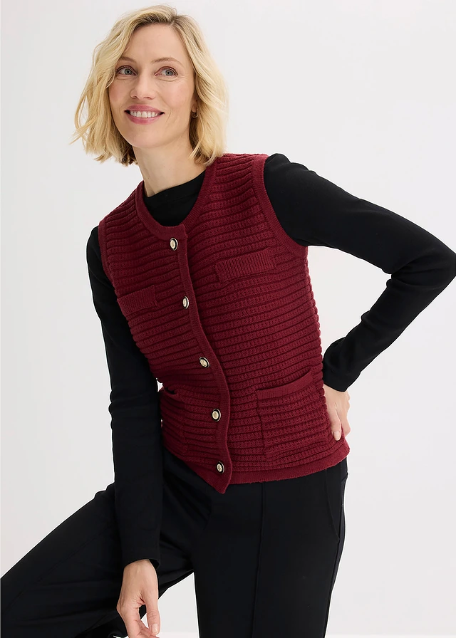 Gebreid vest met viscose • robijnrood • product-page.page-title-suffix