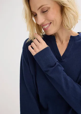 Bavlnený pulóver s gombičkami • tmavomodrá • obchod bonprix