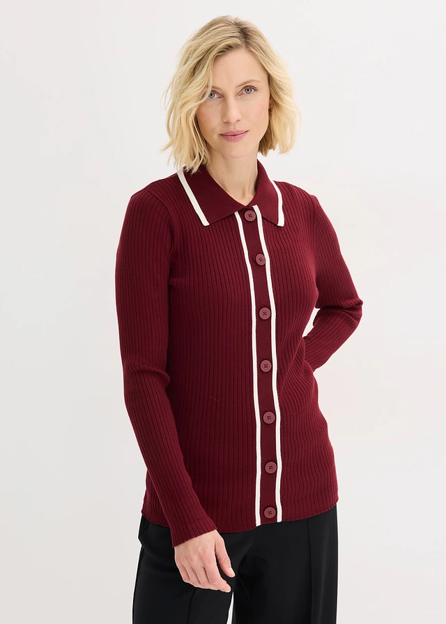 Cardigan chic, Couleur: rouge rubis-écru