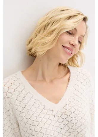 Pull ajouré avec fil peluche • blanc nacré • Boutique bonprix