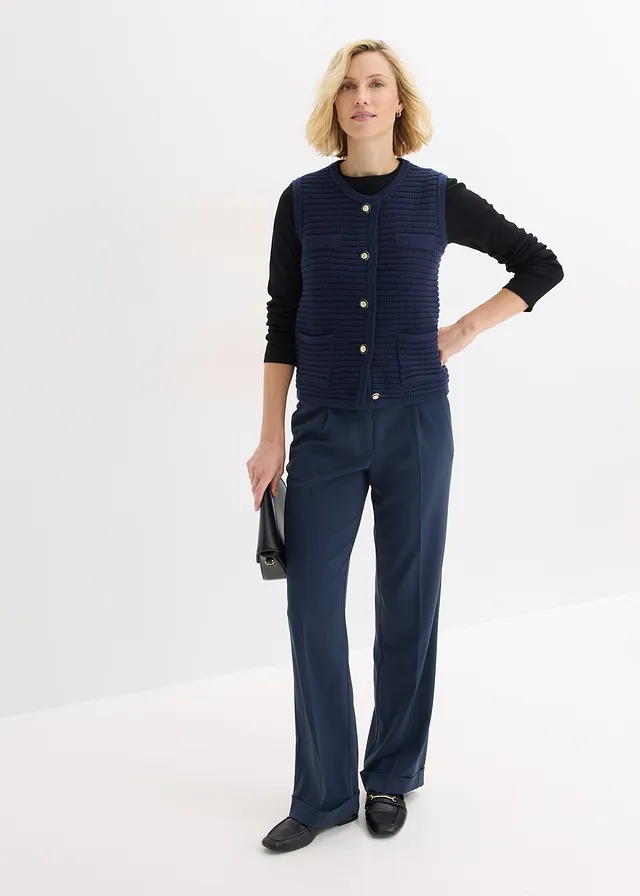 Gebreid vest met viscose, Kleur: donkerblauw