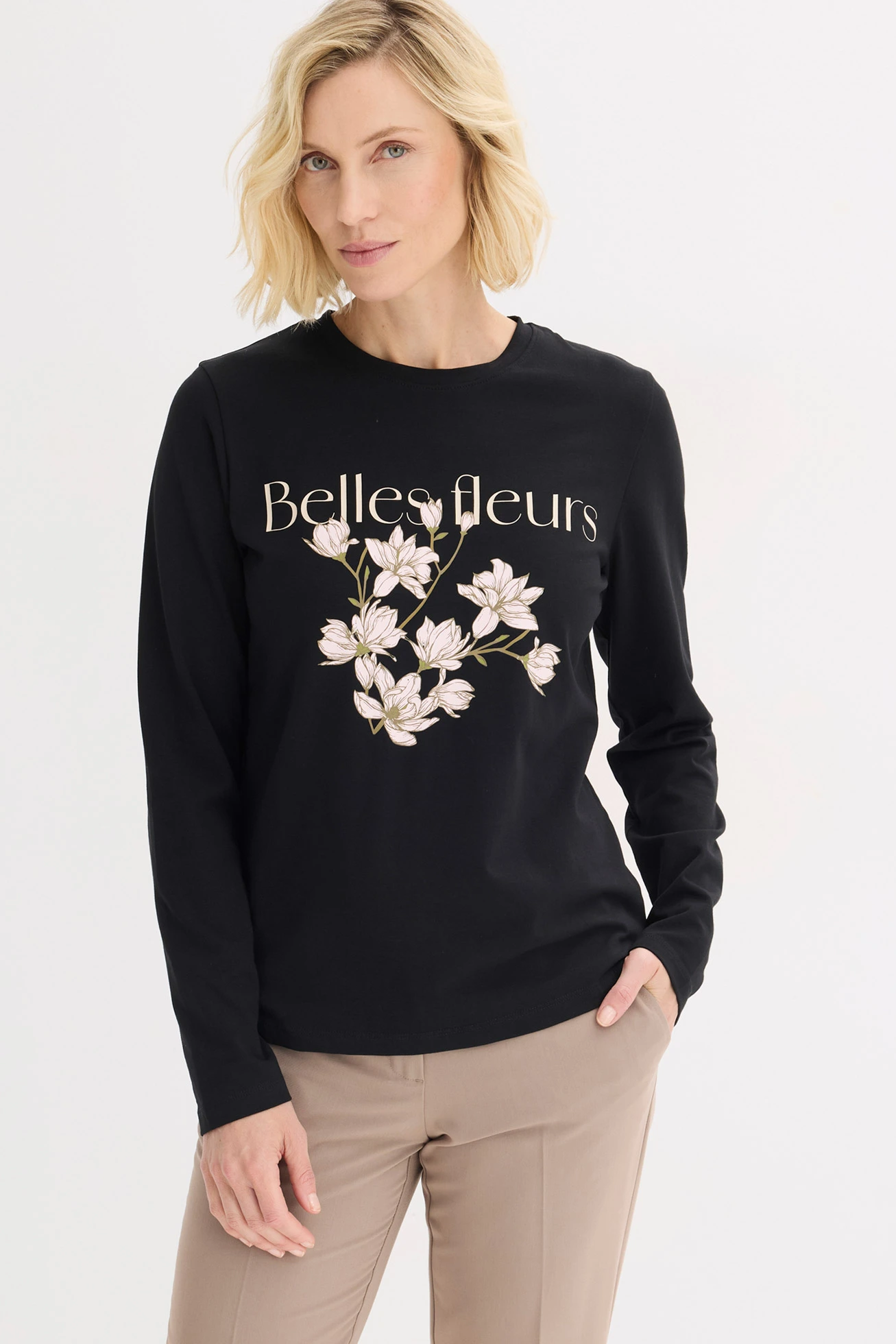 Tričko s dlhým rukávom a bio bavlnou • čierna-machová potlačená • obchod bonprix