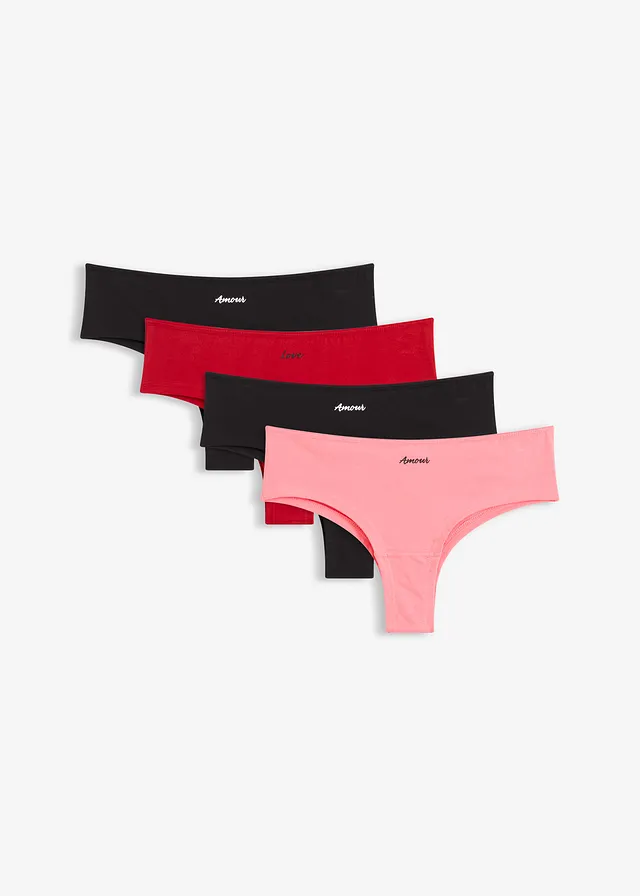 Brazilské kalhotky (4 ks v balení) • červená salsa-černá + korálově pink • bonprix obchod