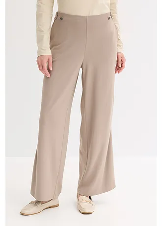 Marlene Dietrich broek van Punta di Roma met een satijnen band, Kleur: taupe