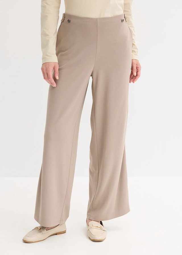 Marlene Dietrich broek van Punta di Roma met een satijnen band, Kleur: taupe