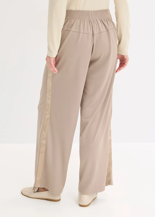 Pantalon large à pinces en Punto di Roma avec ruban de satin • taupe • product-page.page-title-suffix