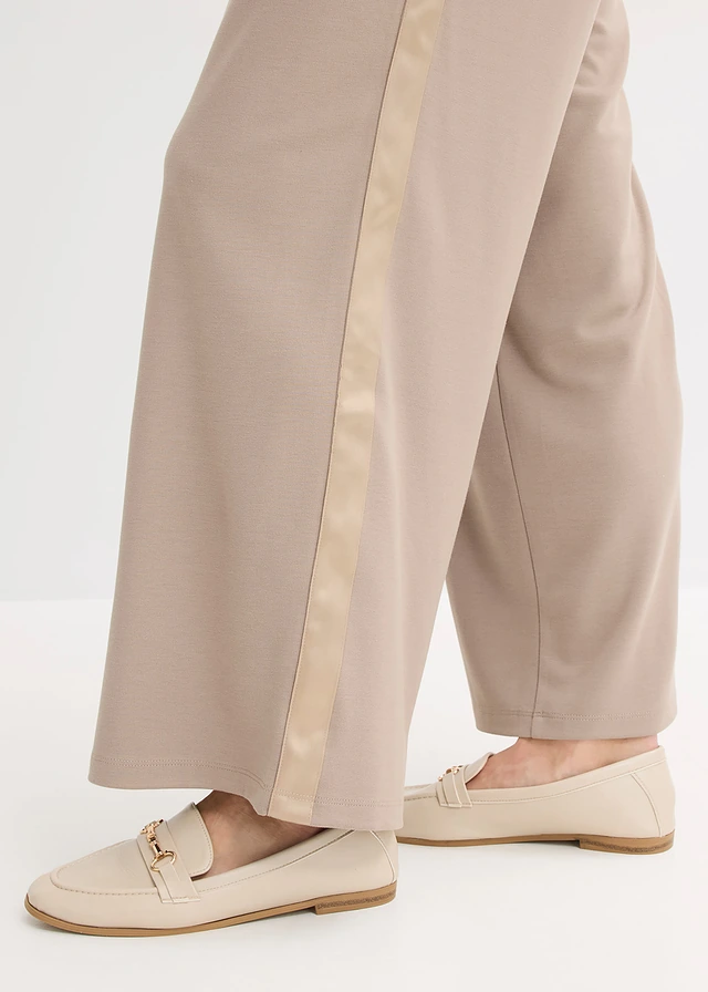 Pantalon large à pinces en Punto di Roma avec ruban de satin • taupe • product-page.page-title-suffix
