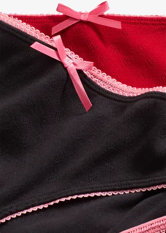 Slip met ajour look (set van 5) • zwart-koraalpink + rood-koraalpink • bonprix online shop