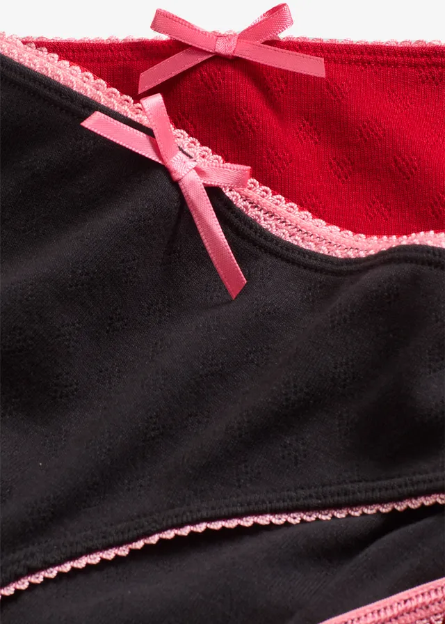 Lot de 5 slips en pointelle à motif cœurs • noir-rose corail + rouge-rose corail • product-page.page-title-suffix