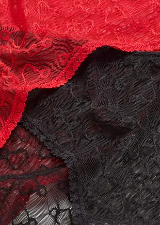 Figi maxi z koronki (4 pary) • czarny+czerwona salsa • sklep bonprix