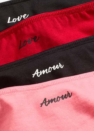 Brazilské kalhotky (4 ks v balení) • červená salsa-černá + korálově pink • bonprix obchod