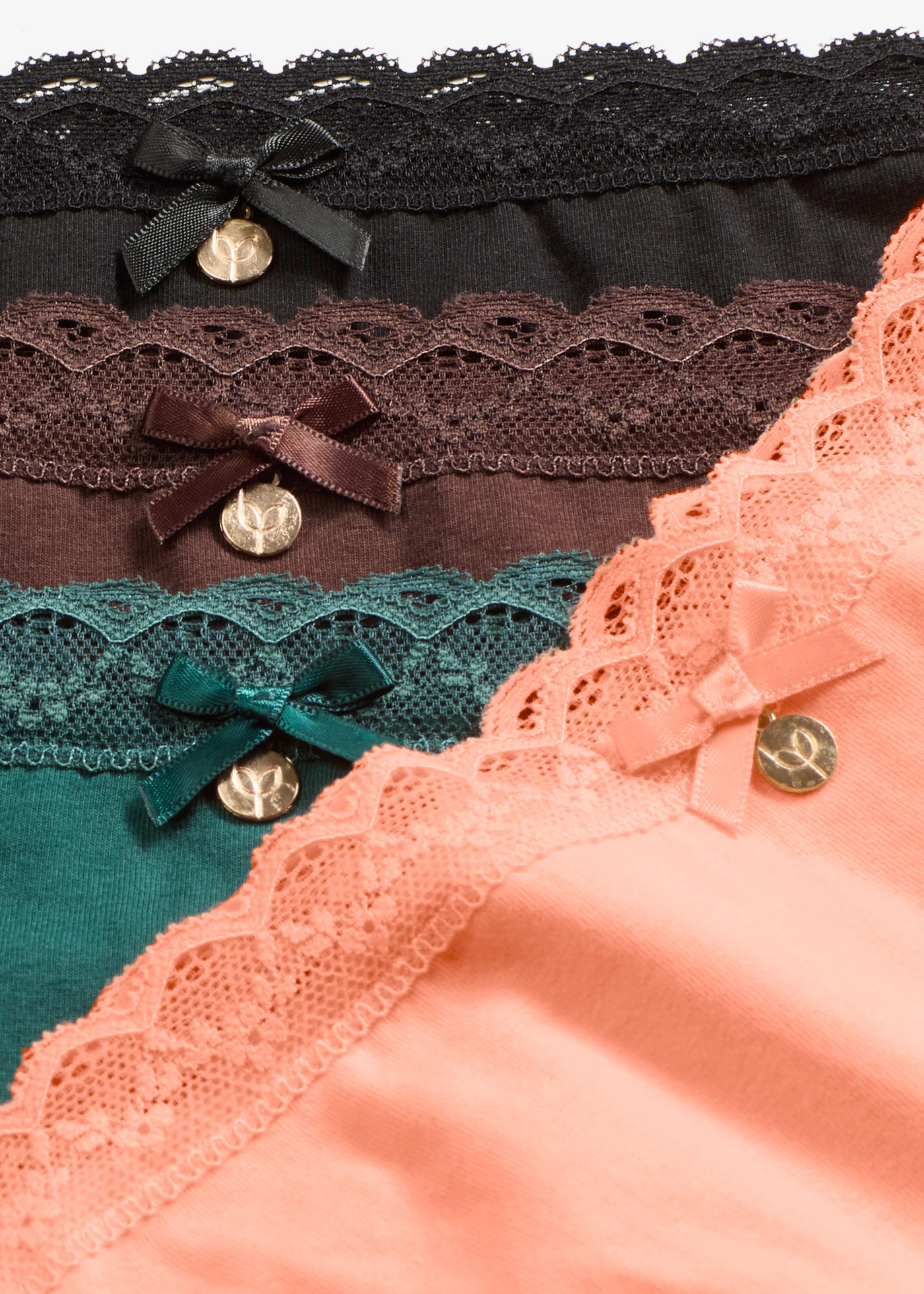 Chilot cu dantelă (set/5 buc.) • negru + maro + verde-petrol + oranj-papaia soft • magazin bonprix