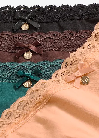 Slip met kant (set van 5) • zwart+bruin+petrolgroen+soft papaya • bonprix online shop