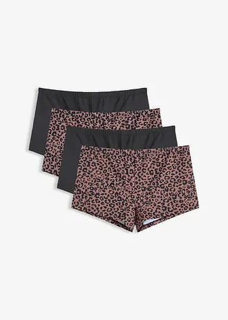 Lot de 4 boxers femme en microfibre lisse • noir- imprimé léopard • Boutique bonprix