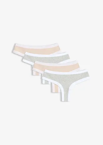 Braziliaanse slip geribbeld met kant (set van 4), Kleur: lichtgrijs gemêleerd + zijderoze gemêleerd