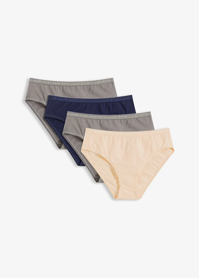 Lot de 4 slips maxi, Couleur: gris granit + beige nacré + bleu marine