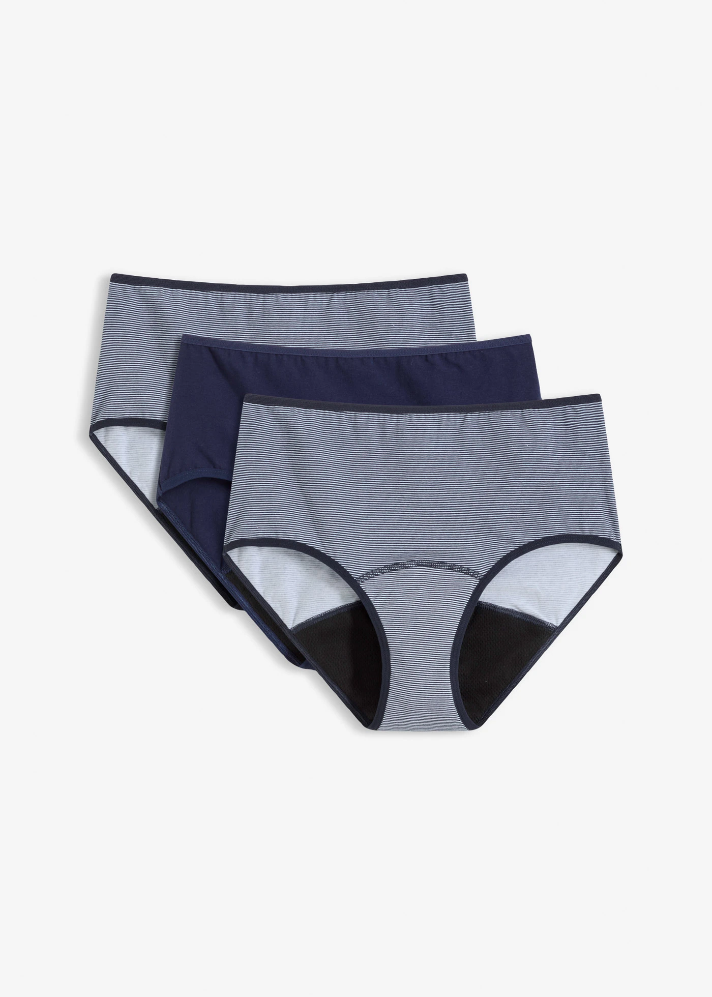 Chilot Panty Maxi pentru menstruație, cu putere medie de absorbție (set/3 buc.) • albastru marin cu dungi + albastru marin • magazin bonprix