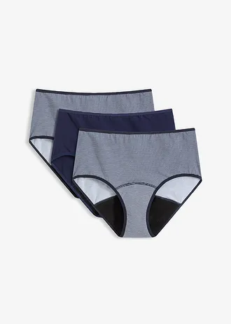 Chilot Panty Maxi pentru menstruație, cu putere medie de absorbție (set/3 buc.) • albastru marin cu dungi + albastru marin • magazin bonprix