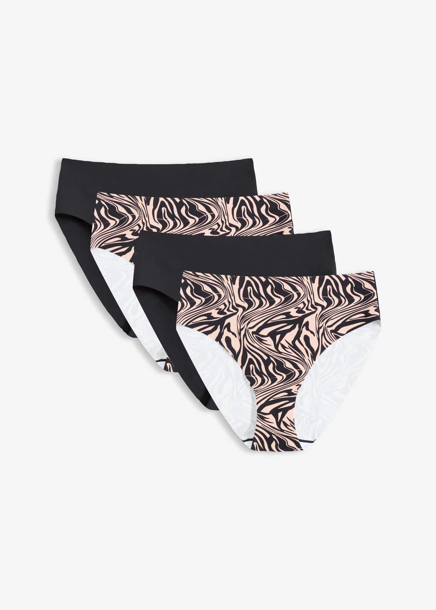 Figi maxi (4 pary) • czarno-beżowy matowy ze wzorem w zebry • sklep bonprix