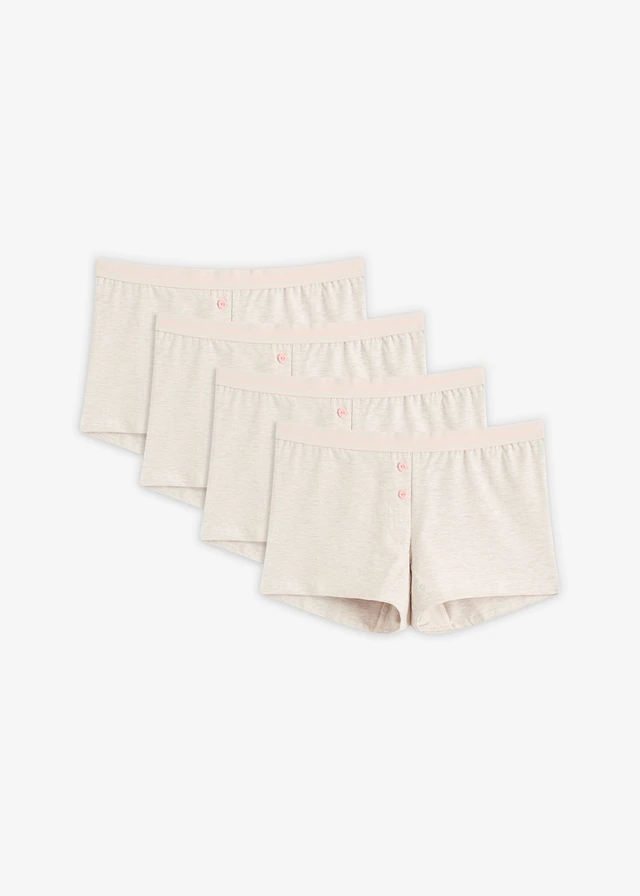 Lot de 4 boxers femme, Couleur: écru chiné + rose dragée + blanc