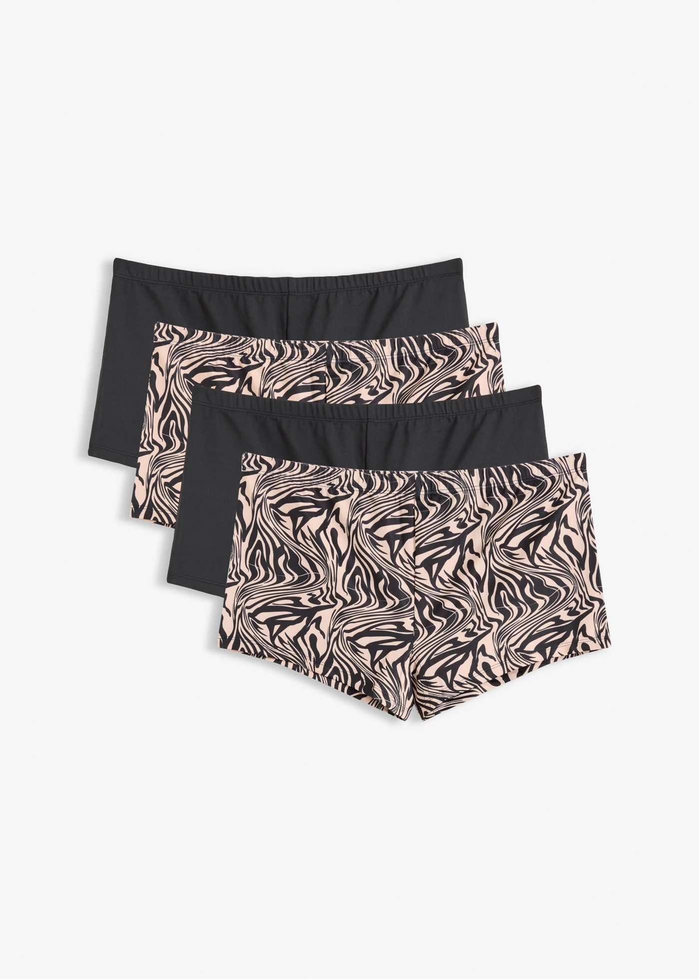 Chilot damă tip boxer din material lucios cu microfibră (set/4 buc.) • negru+cu imprimeu zebră • magazin bonprix